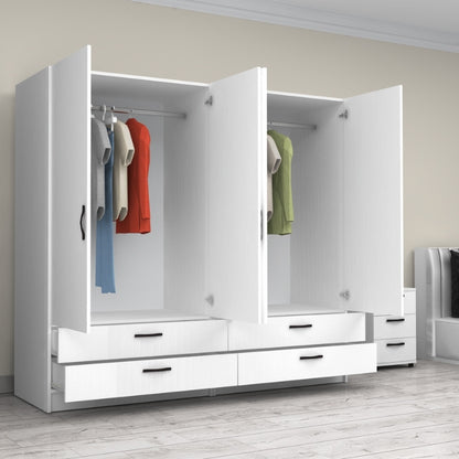 Ντουλάπα Ρούχων Victoria Τετράφυλλη με Συρτάρια Χρώμα Λευκό 200x60x181