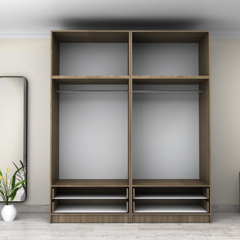 Ντουλάπα Ρούχων Victoria Τετράφυλλη με Πατάρι και Συρτάρια Χρώμα Καρυδί 200x60x240