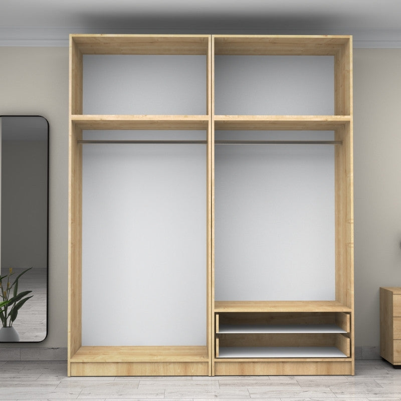 Ντουλάπα Ρούχων Victoria Τετράφυλλη με Πατάρι και Συρτάρια Χρώμα Φυσικό Οξιάς 200x60x240