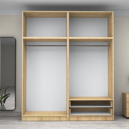 Ντουλάπα Ρούχων Victoria Τετράφυλλη με Πατάρι και Συρτάρια Χρώμα Φυσικό Οξιάς 200x60x240