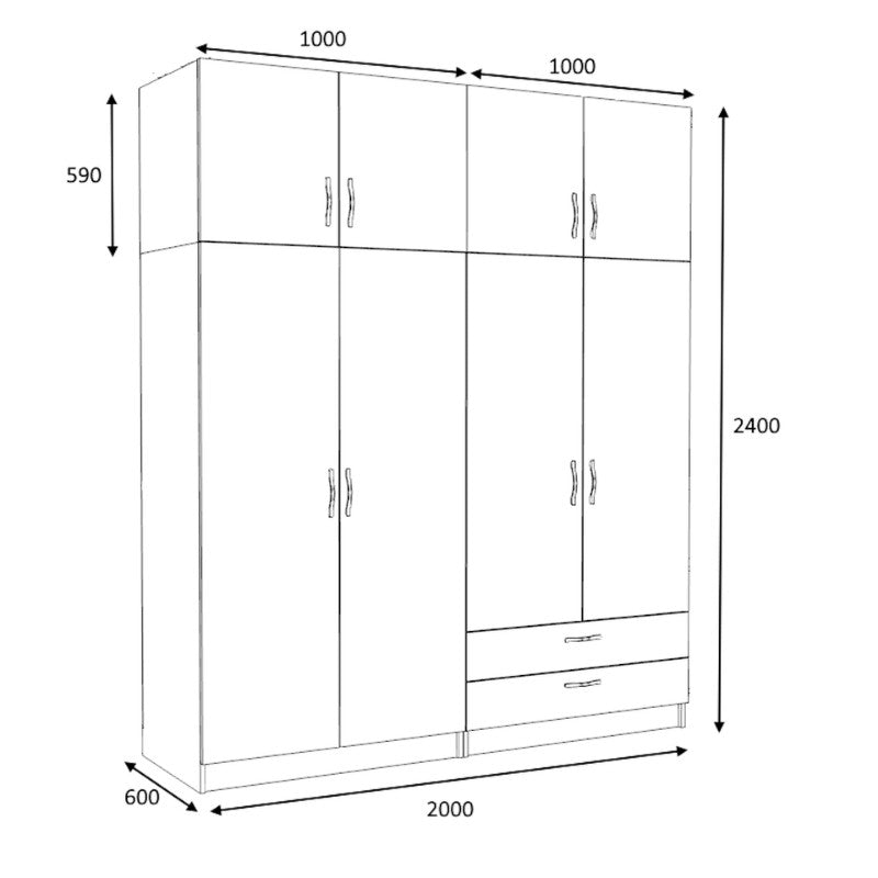 Ντουλάπα Ρούχων Victoria Τετράφυλλη με Πατάρι και Συρτάρια Χρώμα Φυσικό Οξιάς 200x60x240
