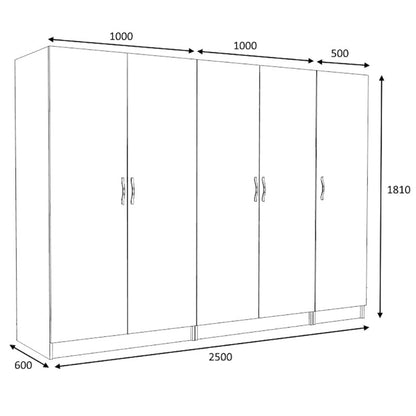 Ντουλάπα Ρούχων Victoria Πεντάφυλλη Χρώμα Φυσικό Οξιάς 250x60x181