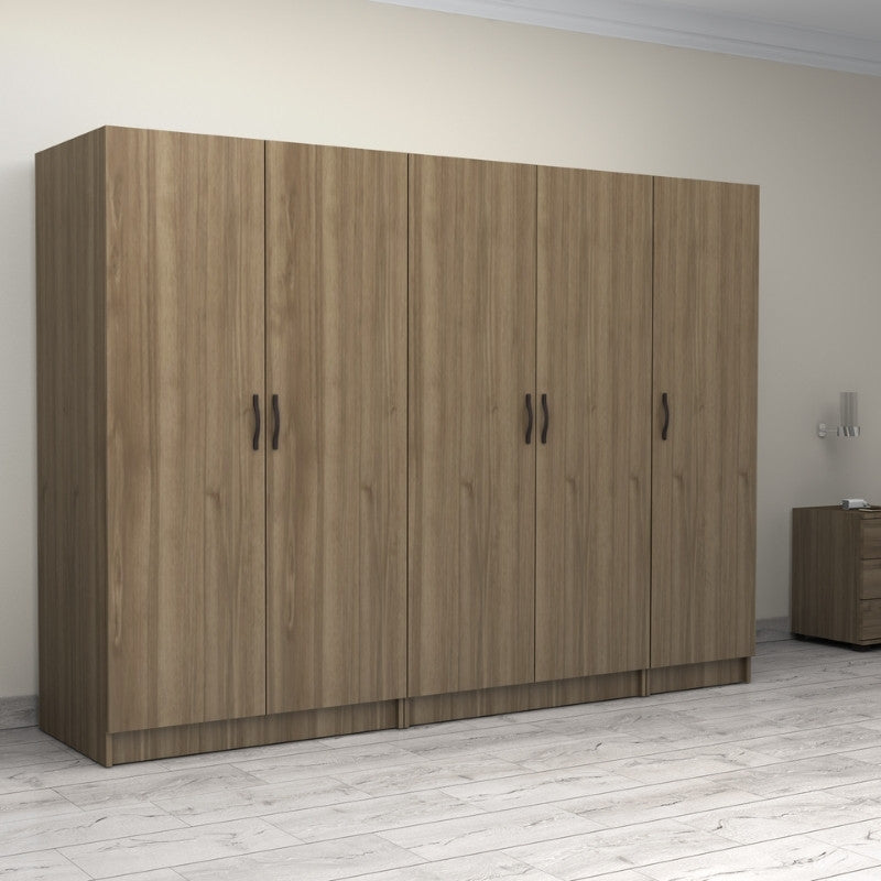 Ντουλάπα Ρούχων Victoria Πεντάφυλλη Χρώμα Καρυδί 250x60x181