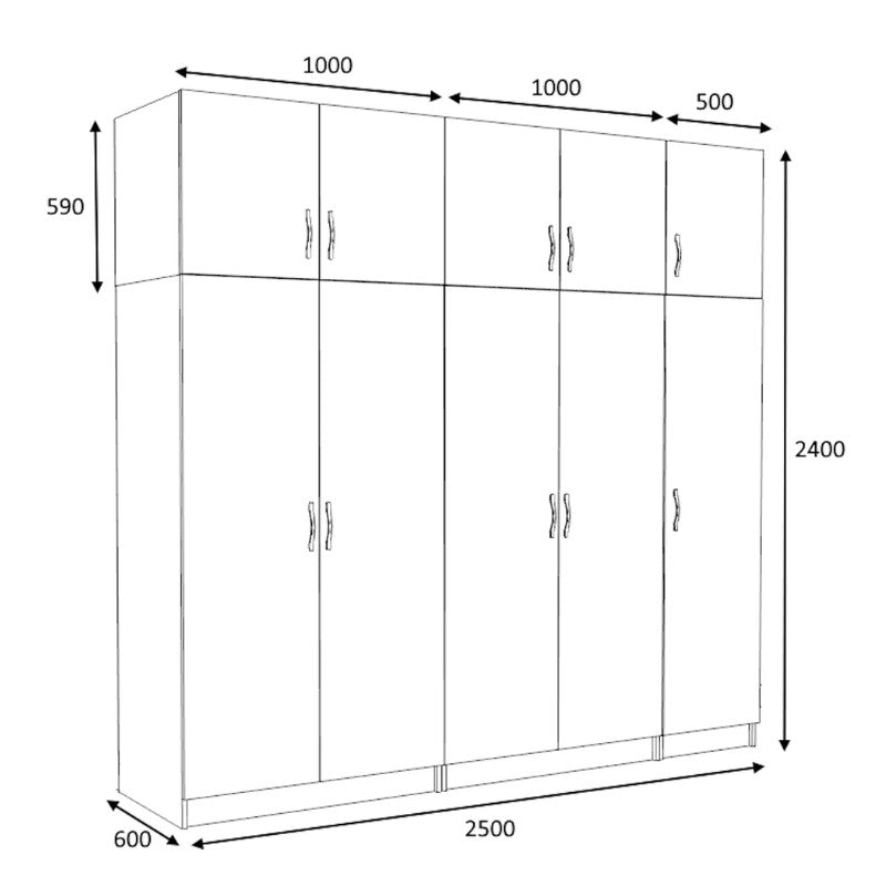 Ντουλάπα Ρούχων Victoria Πεντάφυλλη με Πατάρι Χρώμα Καρυδί 250x60x240