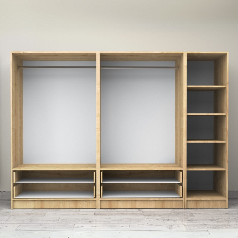 Ντουλάπα Ρούχων Victoria Πεντάφυλλη με Συρτάρια Χρώμα Φυσικό Οξιάς 250x60x181