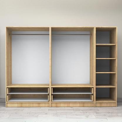 Ντουλάπα Ρούχων Victoria Πεντάφυλλη με Συρτάρια Χρώμα Φυσικό Οξιάς 250x60x181