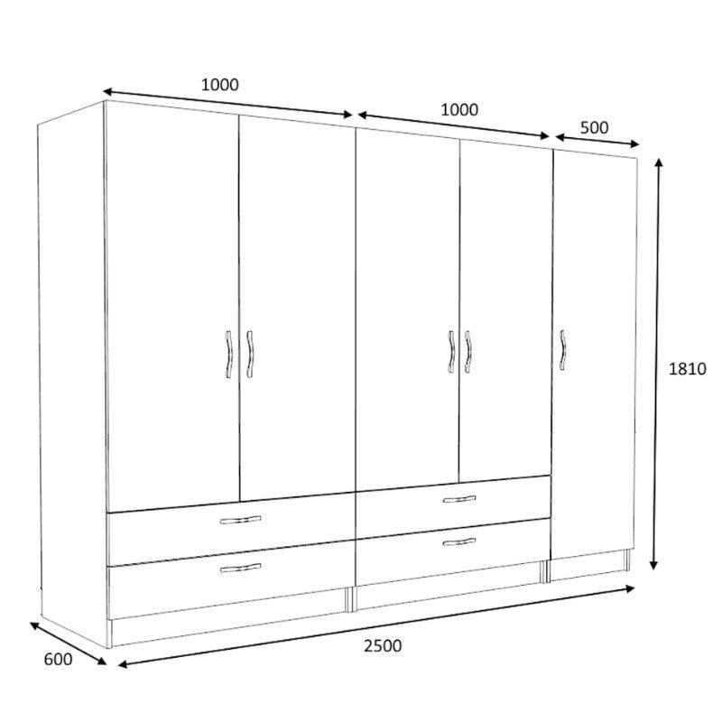 Ντουλάπα Ρούχων Victoria Πεντάφυλλη με Συρτάρια Χρώμα Καρυδί 250x60x181