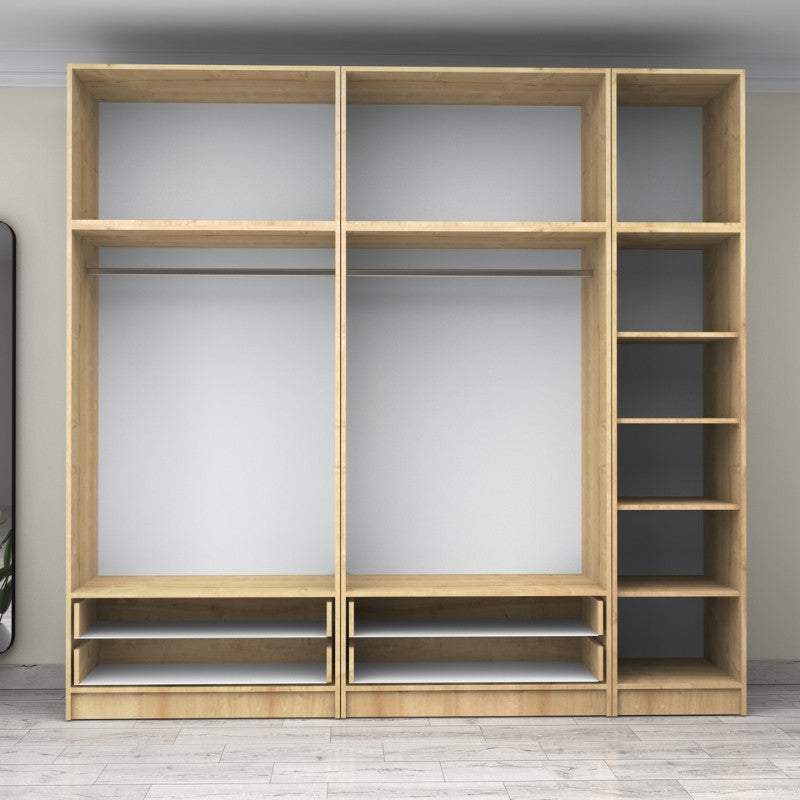 Ντουλάπα Ρούχων Victoria Πεντάφυλλη με Πατάρι και Συρτάρια Χρώμα Φυσικό Οξιάς 250x60x240