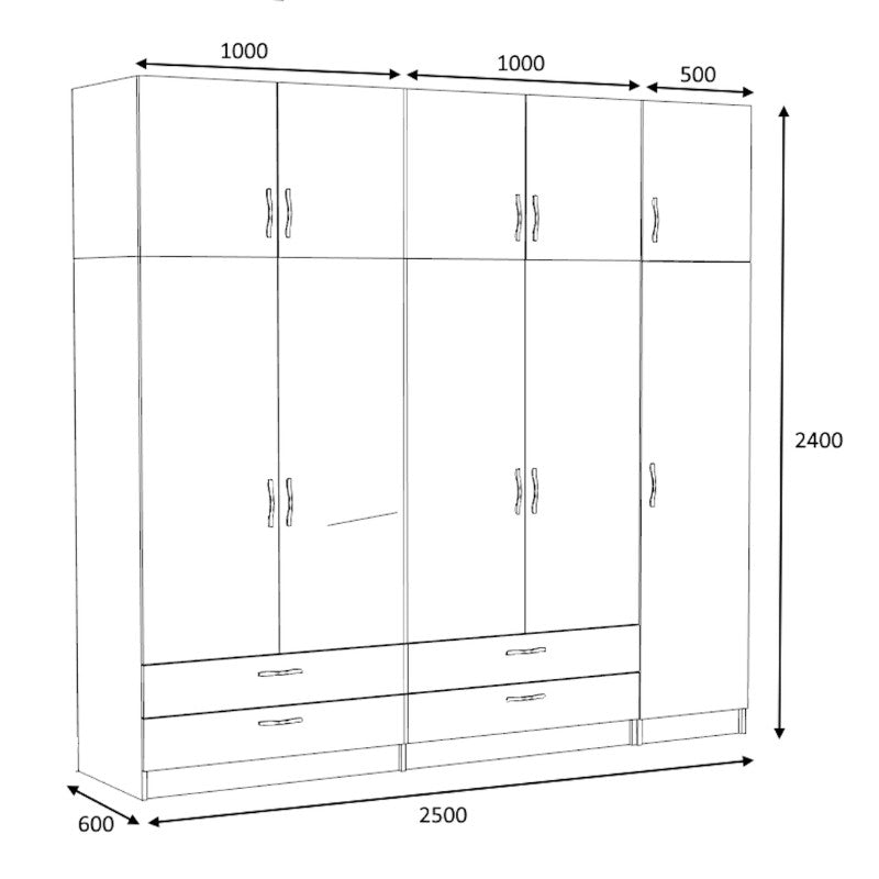 Ντουλάπα Ρούχων Victoria Πεντάφυλλη με Πατάρι και Συρτάρια Χρώμα Καρυδί 250x60x240