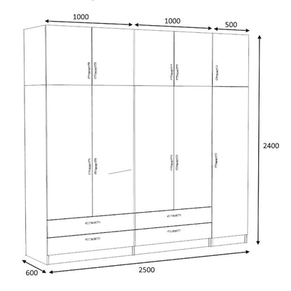 Ντουλάπα Ρούχων Victoria Πεντάφυλλη με Πατάρι και Συρτάρια Χρώμα Καρυδί 250x60x240