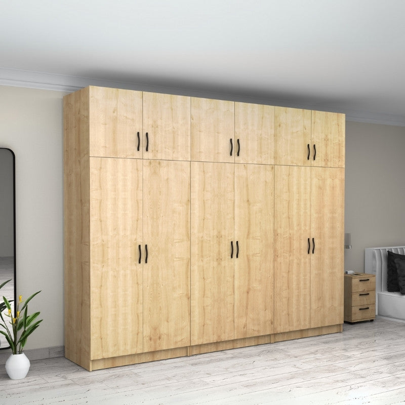 Ντουλάπα Ρούχων Victoria Εξάφυλλη με Πατάρι Χρώμα Φυσικό Οξιάς 300x60x240