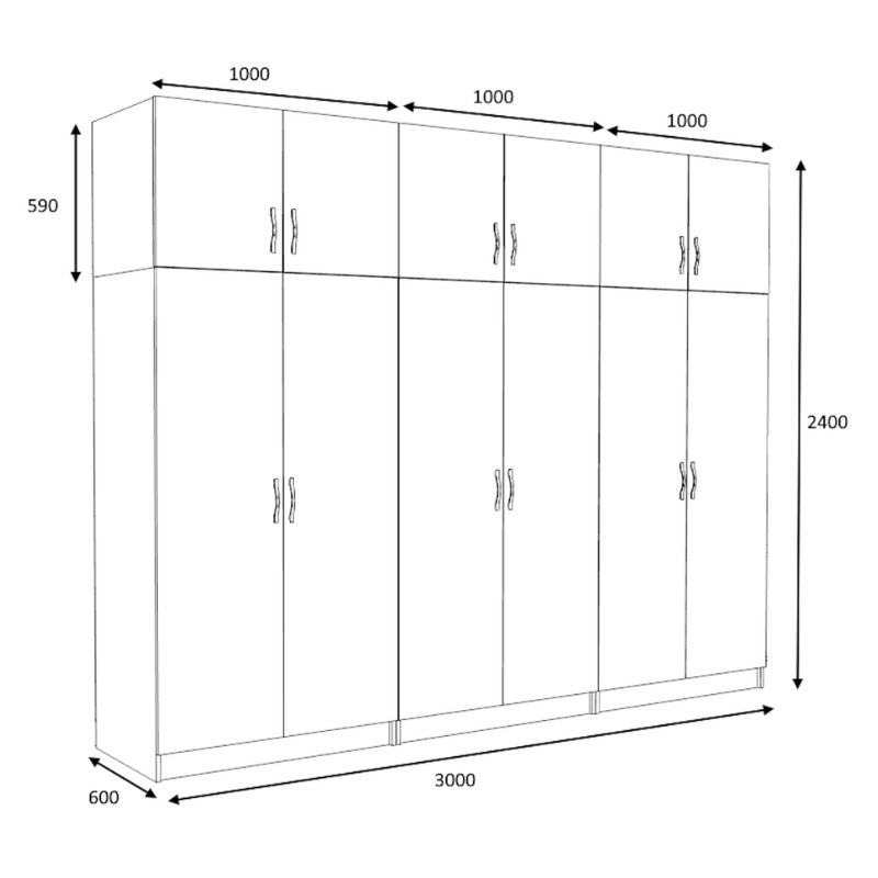 Ντουλάπα Ρούχων Victoria Εξάφυλλη με Πατάρι Χρώμα Φυσικό Οξιάς 300x60x240