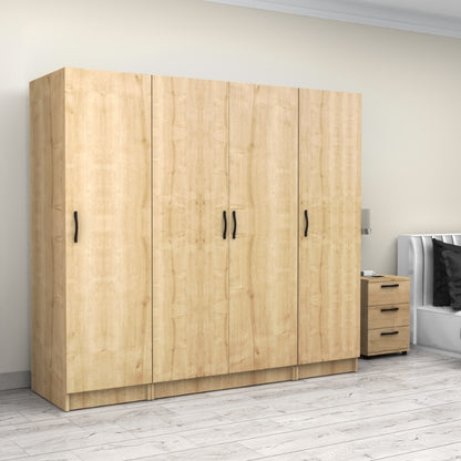 Ντουλάπα Ρούχων Victoria Τετράφυλλη Χρώμα Φυσικό Οξιάς 200x60x181