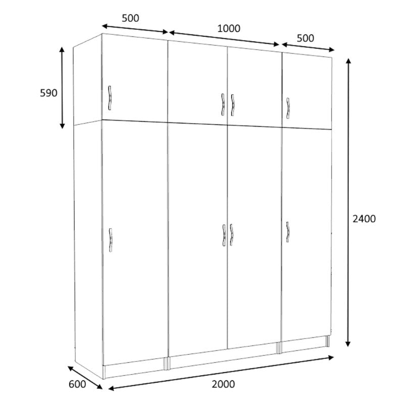 Ντουλάπα Ρούχων Victoria Τετράφυλλη με Πατάρι Χρώμα Καρυδί 200x60x240
