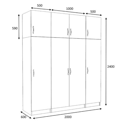 Ντουλάπα Ρούχων Victoria Τετράφυλλη με Πατάρι Χρώμα Καρυδί 200x60x240