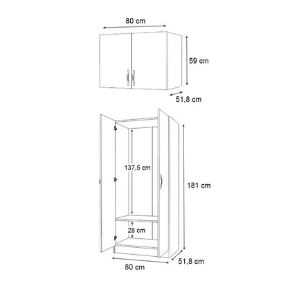 Ντουλάπα Ρούχων Vivian Δίφυλλη με Πατάρι Χρώμα Καρυδί 80x51,8x240