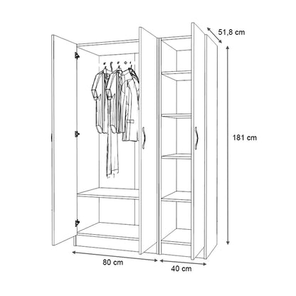 Ντουλάπα Ρούχων Vivian Τρίφυλλη Χρώμα Φυσικό Οξιάς 120x51,8x181