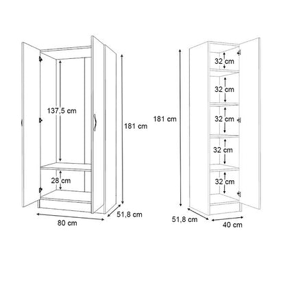 Ντουλάπα Ρούχων Vivian Τρίφυλλη Χρώμα Φυσικό Οξιάς 120x51,8x181