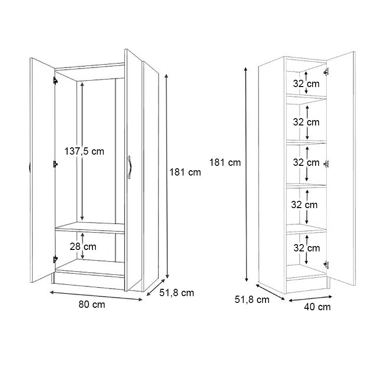Ντουλάπα Ρούχων Vivian Τρίφυλλη Χρώμα Καρυδί 120x51,8x181