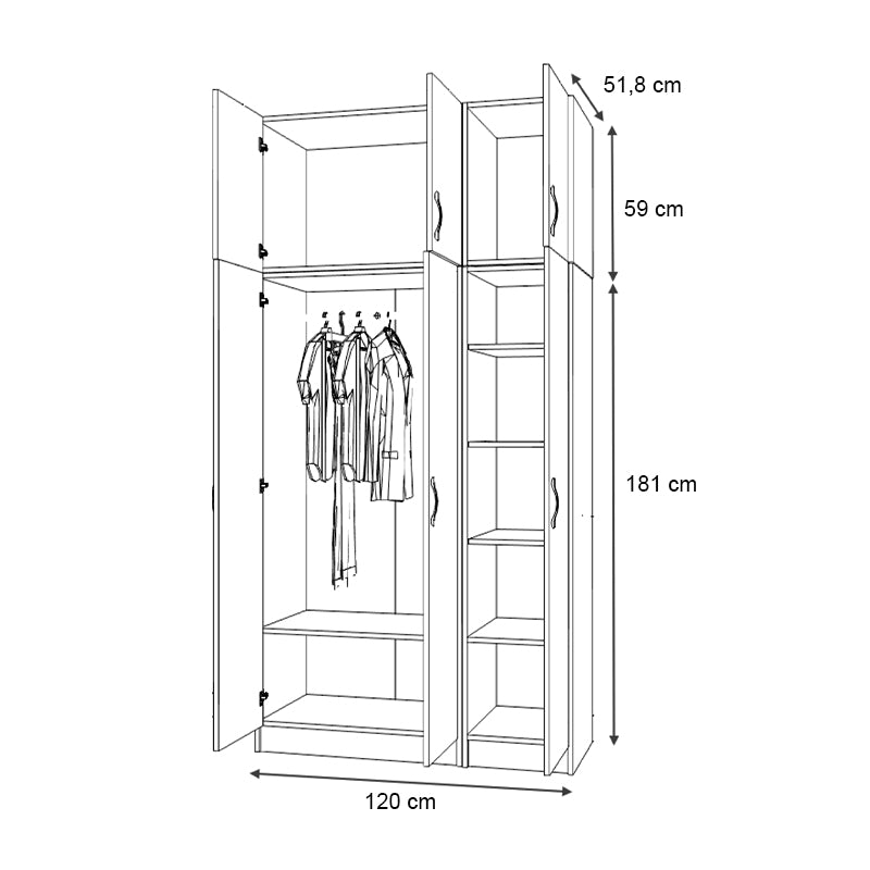 Ντουλάπα Ρούχων Vivian Τρίφυλλη με Πατάρι Χρώμα Καρυδί 120x51,8x240