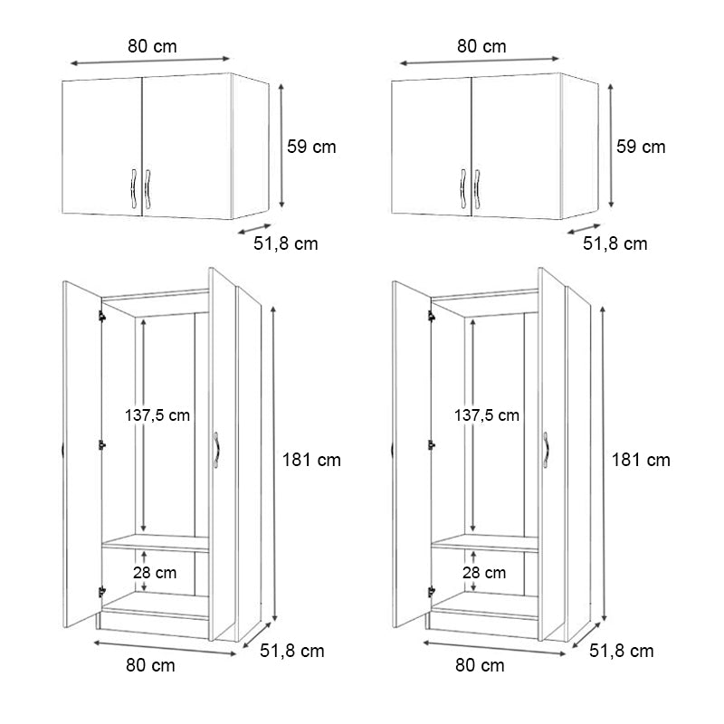Ντουλάπα Ρούχων Vivian Τετράφυλλη με Πατάρι Χρώμα Καρυδί 160x51,8x240