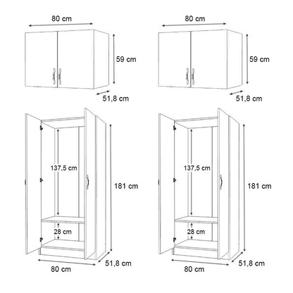 Ντουλάπα Ρούχων Vivian Τετράφυλλη με Πατάρι Χρώμα Καρυδί 160x51,8x240