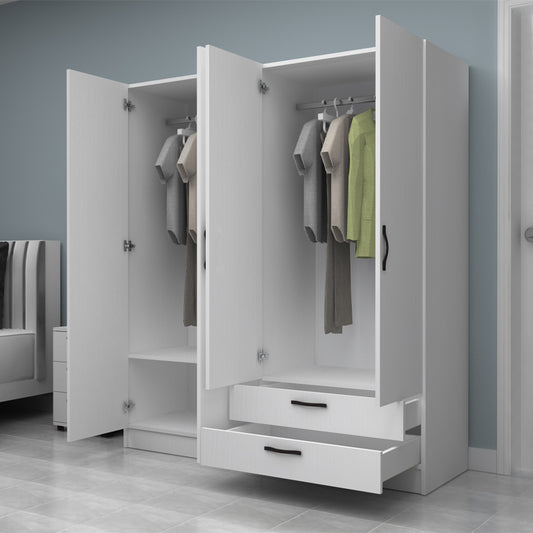 Ντουλάπα Ρούχων Vivian Τετράφυλλη με Συρτάρια Χρώμα Λευκό 160x51,8x181