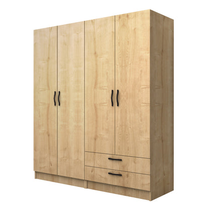 Ντουλάπα Ρούχων Vivian Τετράφυλλη με Συρτάρια Χρώμα Φυσικό Οξιάς 160x51,8x181