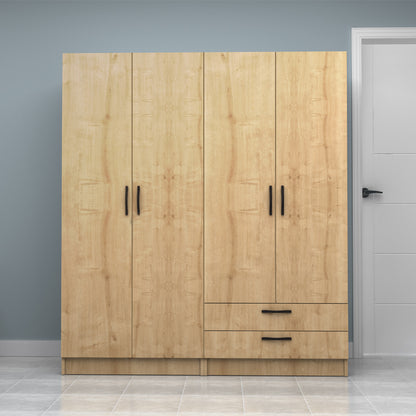 Ντουλάπα Ρούχων Vivian Τετράφυλλη με Συρτάρια Χρώμα Φυσικό Οξιάς 160x51,8x181