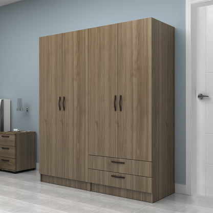 Ντουλάπα Ρούχων Vivian Τετράφυλλη με Συρτάρια Χρώμα Καρυδί 160x51,8x181