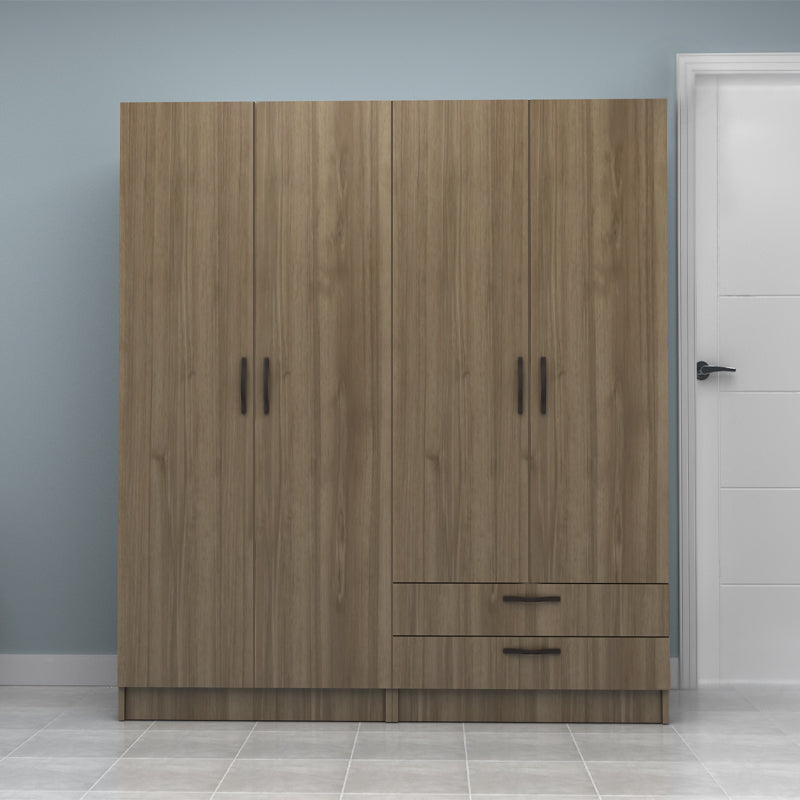 Ντουλάπα Ρούχων Vivian Τετράφυλλη με Συρτάρια Χρώμα Καρυδί 160x51,8x181