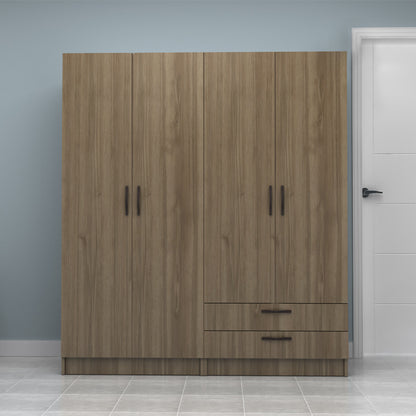 Ντουλάπα Ρούχων Vivian Τετράφυλλη με Συρτάρια Χρώμα Καρυδί 160x51,8x181