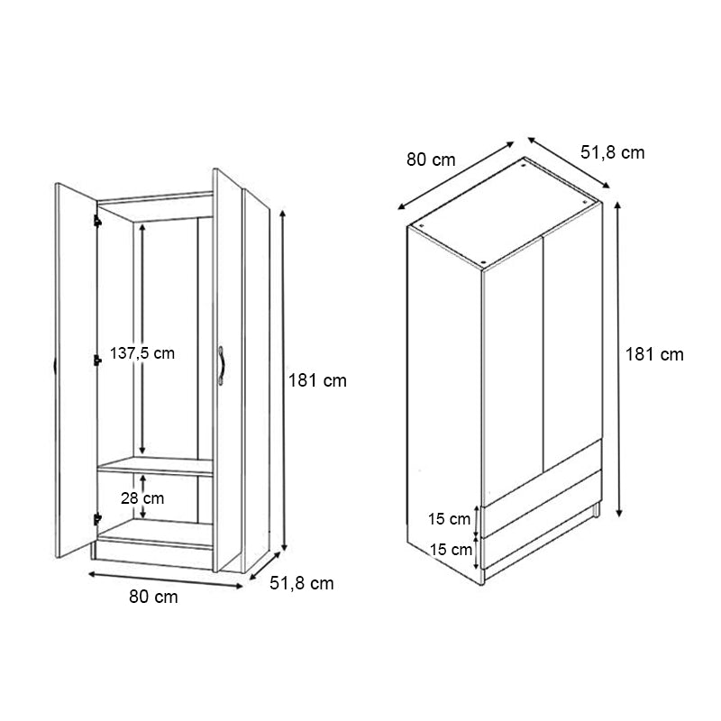Ντουλάπα Ρούχων Vivian Τετράφυλλη με Συρτάρια Χρώμα Καρυδί 160x51,8x181