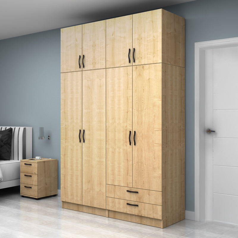 Ντουλάπα Ρούχων Vivian Τετράφυλλη με Πατάρι και Συρτάρια Χρώμα Φυσικό Οξιάς 160x51,8x240