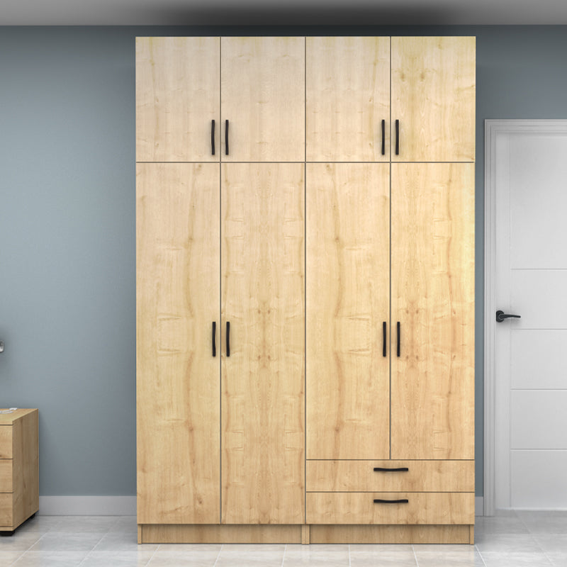 Ντουλάπα Ρούχων Vivian Τετράφυλλη με Πατάρι και Συρτάρια Χρώμα Φυσικό Οξιάς 160x51,8x240