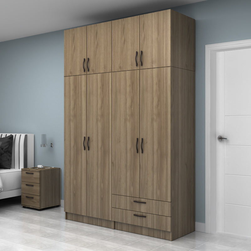 Ντουλάπα Ρούχων Vivian Τετράφυλλη με Πατάρι και Συρτάρια Χρώμα Καρυδί 160x51,8x240