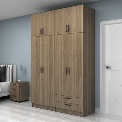 Ντουλάπα Ρούχων Vivian Τετράφυλλη με Πατάρι και Συρτάρια Χρώμα Καρυδί 160x51,8x240