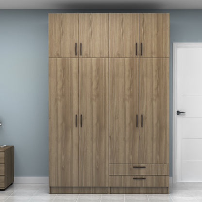 Ντουλάπα Ρούχων Vivian Τετράφυλλη με Πατάρι και Συρτάρια Χρώμα Καρυδί 160x51,8x240