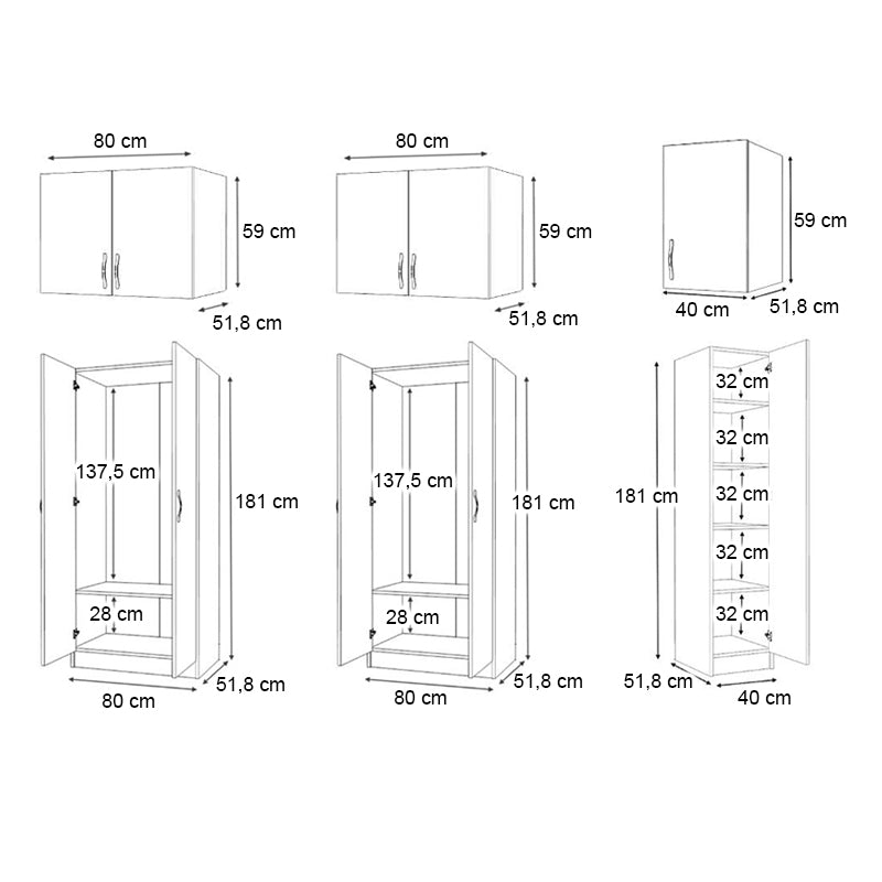 Ντουλάπα Ρούχων Vivian Πεντάφυλλη με Πατάρι Χρώμα Καρυδί 200x51,8x240