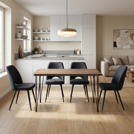 Σετ Τραπεζαρία 5 Τμχ Roger - Christy MDF - Ύφασμα Χρώμα Ακακίας - Ανθρακί 120x70x75