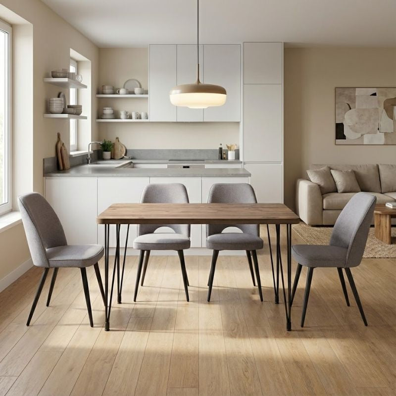 Σετ Τραπεζαρία 5 Τμχ Roger - Christy MDF - Ύφασμα Χρώμα Ακακίας - Ανοιχτό Μπεζ 120x70x75