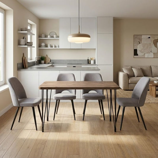 Σετ Τραπεζαρία 5 Τμχ Roger - Christy MDF - Ύφασμα Χρώμα Ακακίας - Ανοιχτό Μπεζ 120x70x75