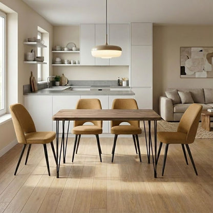 Σετ Τραπεζαρία 5 Τμχ Roger - Christy MDF - Ύφασμα Χρώμα Ακακίας - Μουσταρδί 120x70x75