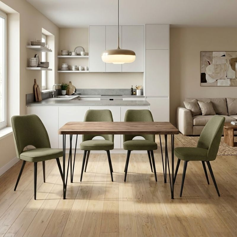 Σετ Τραπεζαρία 5 Τμχ Roger - Christy MDF - Ύφασμα Χρώμα Ακακίας - Λαδί 120x70x75