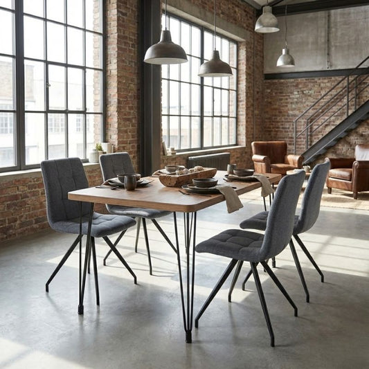 Σετ Τραπεζαρία 5 Τμχ Roger - Bianca MDF - Ύφασμα Χρώμα Ακακίας - Γκρι 120x70x75