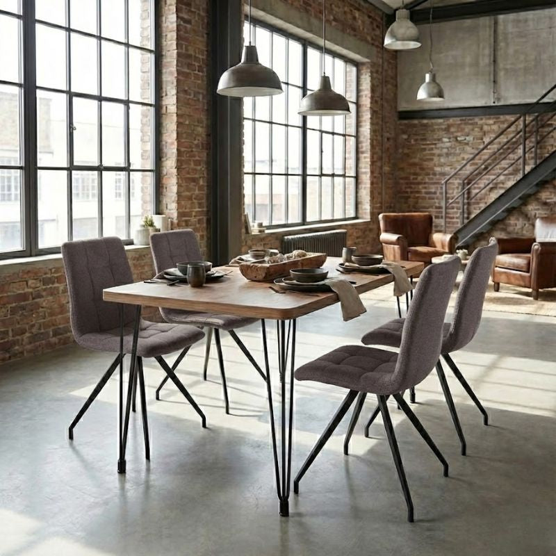 Σετ Τραπεζαρία 5 Τμχ Roger - Bianca MDF - Ύφασμα Χρώμα Ακακίας - Ανοιχτό Μπεζ 120x70x75