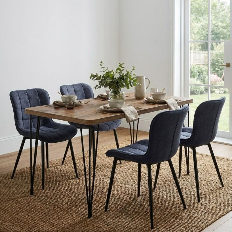 Σετ Τραπεζαρία 5 Τμχ Roger - Chiara MDF - Ύφασμα Χρώμα Ακακίας - Ανθρακί 120x70x75