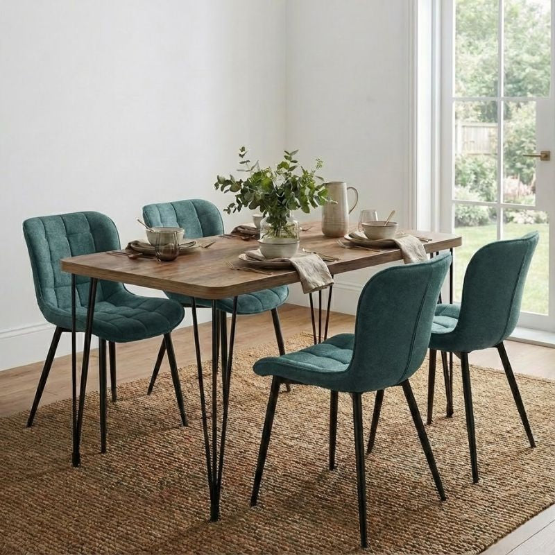 Σετ Τραπεζαρία 5 Τμχ Roger - Chiara MDF - Ύφασμα Χρώμα Ακακίας - Πράσινο 120x70x75