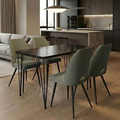 Σετ Τραπεζαρία 5 Τμχ Roger - Christy MDF - Ύφασμα Χρώμα Μαύρο Εφέ Μαρμάρου - Λαδί 120x70x75