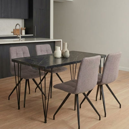 Σετ Τραπεζαρία 5 Τμχ Roger - Bianca MDF - Ύφασμα Χρώμα Μαύρο Εφέ Μαρμάρου - Ανοιχτό Μπεζ 120x70x75